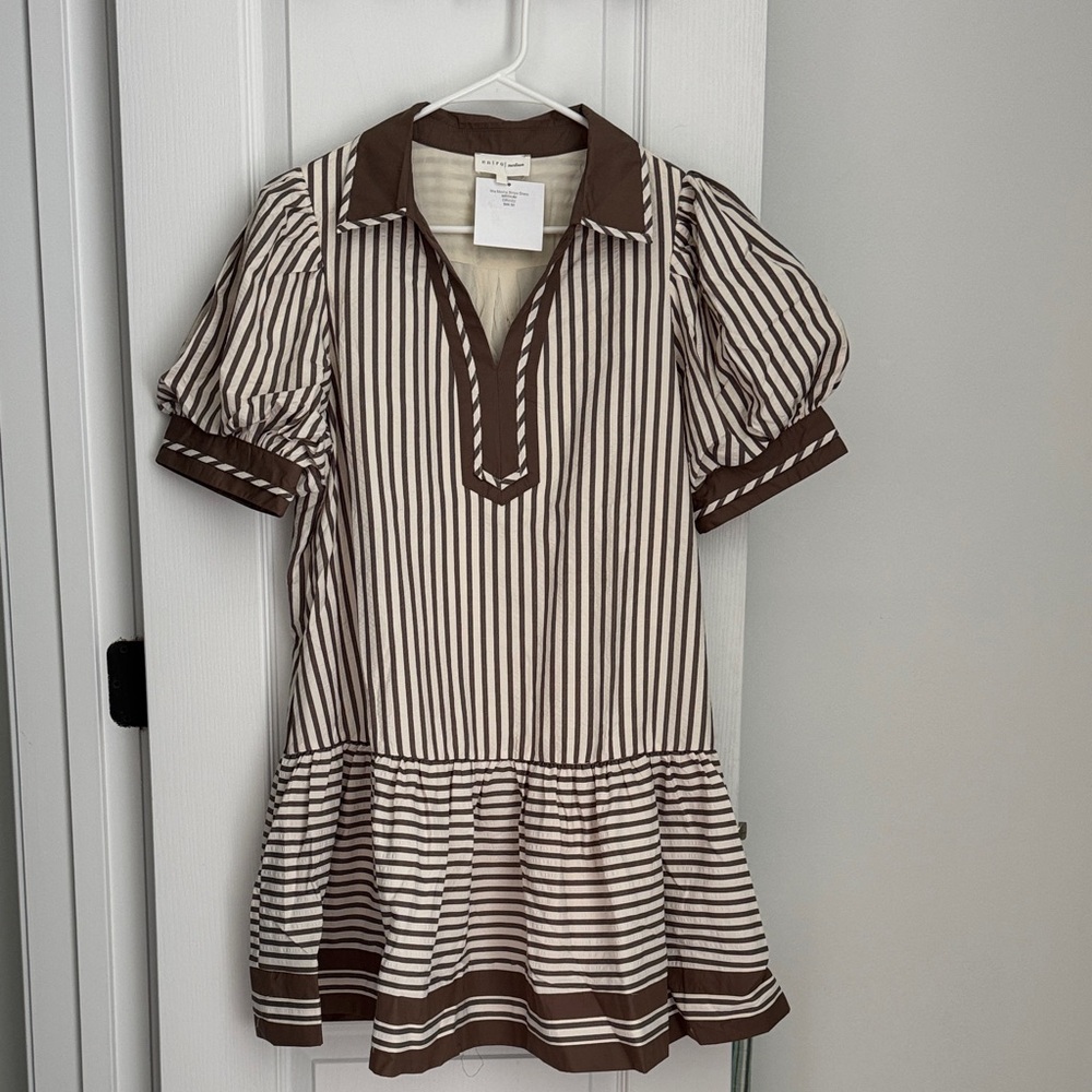 Entro Striped Brown and White Dress medium